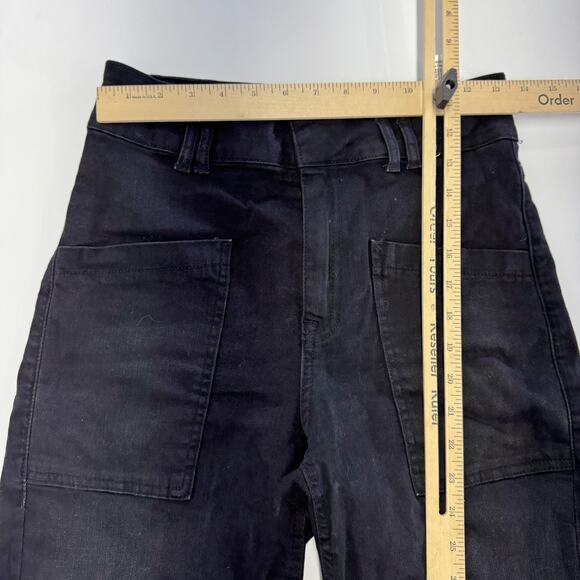 Zara‎ Jeans Womens 6 Black High Rise Straight Leg Utility Patch Pockets Denim - Picture 6 of 9